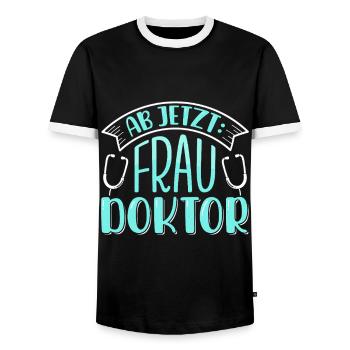 Doktorarbeit AB JETZT BITTE FRAU DOKTOR Lustiges - Männer Kontrast-T-Shirt - Schwarz/Weiß - Vorne - AI Model Female 172 light (172cm) & AI Model Male 178 light (178cm)