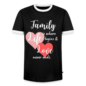 Family Saying Love Life Design - Men's Ringer Shirt - black/white - Front - AI Model Female 172 light (172cm) & AI Model Male 178 light (178cm)