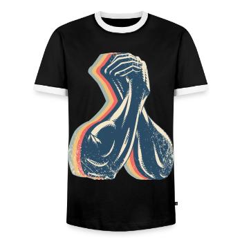 Arm Wrestling Arm Wrestler Retro Line Art - Men's Ringer Shirt - black/white - Front - AI Model Female 172 light (172cm) & AI Model Male 178 light (178cm)