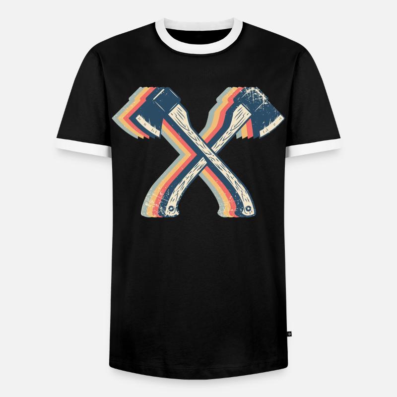 Axt-Werfen Axt-Werfer Retro Line Art - Männer Kontrast-T-Shirt - Schwarz/Weiß