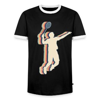 Badminton Player Team Coach Coach Retro - Men's Ringer Shirt - black/white - Front - AI Model Female 172 light (172cm) & AI Model Male 178 light (178cm)