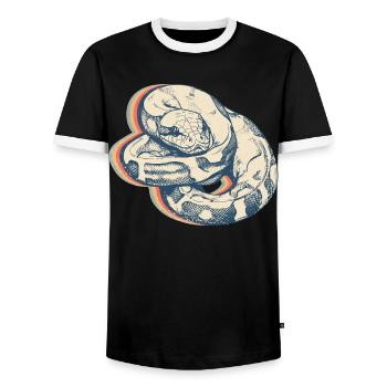 Ball Python Snake Retro Line Art - Men's Ringer Shirt - black/white - Front - AI Model Female 172 light (172cm) & AI Model Male 178 light (178cm)