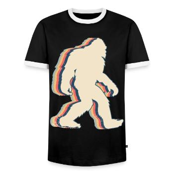 Bigfoot Sasquatch Yeti Retro Line Art - Men's Ringer Shirt - black/white - Front - AI Model Female 172 light (172cm) & AI Model Male 178 light (178cm)