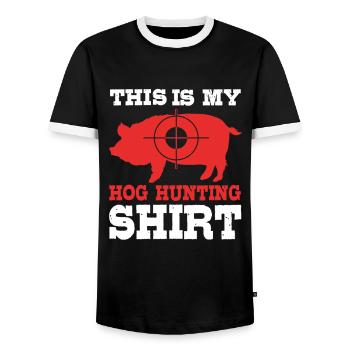 Pig Hunting Hunter Hunting Wild Boar - Men's Ringer Shirt - black/white - Front - AI Model Female 172 light (172cm) & AI Model Male 178 light (178cm)