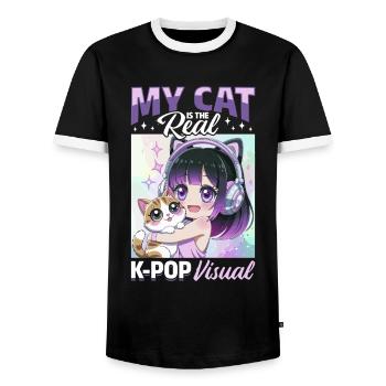 Anime K Pop & Chats Kawaii - T-shirt contrasté Homme - noir/blanc - Devant - AI Model Female 172 light (172cm) & AI Model Male 178 light (178cm)