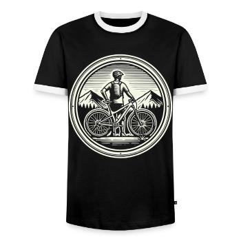 Mountain Bike Adventure Bike Mountains Retro - Men's Ringer Shirt - black/white - Front - AI Model Female 172 light (172cm) & AI Model Male 178 light (178cm)