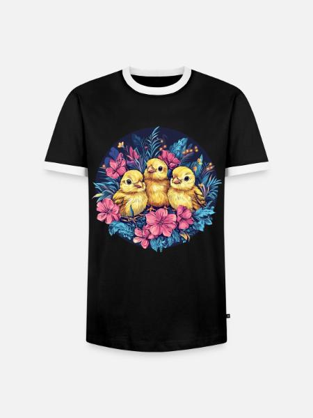 Küken im Blütennest - Männer Kontrast-T-Shirt - Schwarz/Weiß