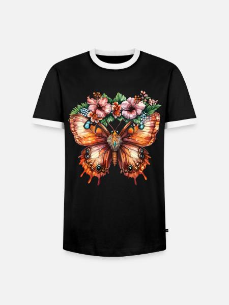 Tropischer Schmetterling mit Blumen - Männer Kontrast-T-Shirt - Schwarz/Weiß