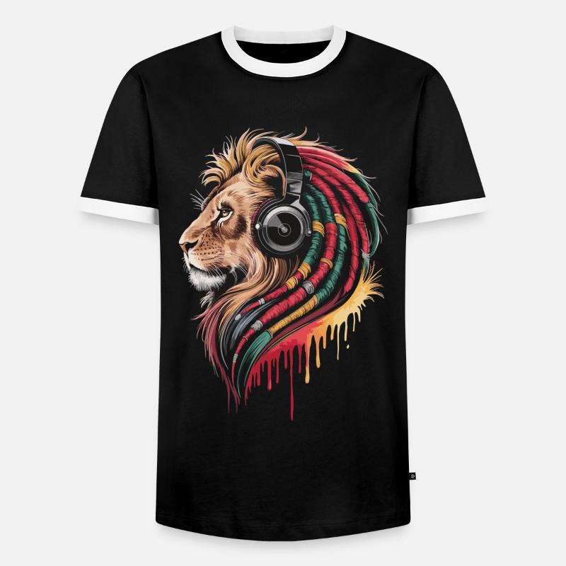 Reggae Löwe mit Kopfhörer - Männer Kontrast-T-Shirt - Schwarz/Weiß