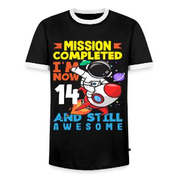 Mission accomplie J’ai maintenant 14 ans et je suis toujours aussi bien - T-shirt contrasté Homme - noir/blanc - Devant - AI Model Female 172 light (172cm) & AI Model Male 178 light (178cm)