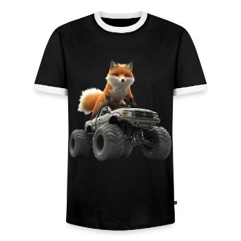 Fuchs - Männer Kontrast-T-Shirt - Schwarz/Weiß - Vorne - AI Model Female 172 light (172cm) & AI Model Male 178 light (178cm)
