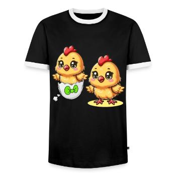 Chick Easter Egg Easter Eggs Chicken Eggs Easter Child - Men's Ringer Shirt - black/white - Front - AI Model Female 172 light (172cm) & AI Model Male 178 light (178cm)