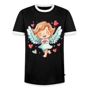 Glücklicher Engel mit Herzen - Männer Kontrast-T-Shirt - Schwarz/Weiß - Vorne - AI Model Female 172 light (172cm) & AI Model Male 178 light (178cm)
