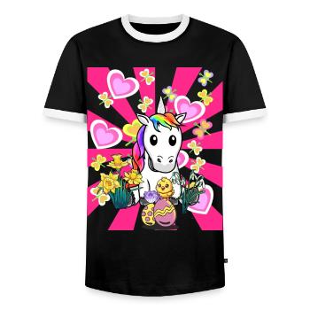 Ostern Einhorn Einhörner Küken Ostereier Retro - Männer Kontrast-T-Shirt - Schwarz/Weiß - Vorne - AI Model Female 172 light (172cm) & AI Model Male 178 light (178cm)