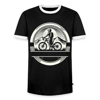 Mountain Bike Bicycle Rider Text Self-Design - Men's Ringer Shirt - black/white - Front - AI Model Female 172 light (172cm) & AI Model Male 178 light (178cm)