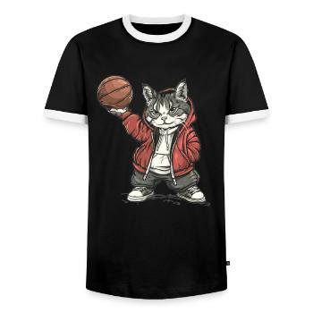 Chat de basket-ball à capuche - T-shirt contrasté Homme - noir/blanc - Devant - AI Model Female 172 light (172cm) & AI Model Male 178 light (178cm)