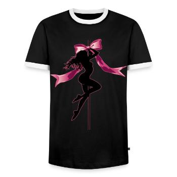 Coquette Bow Pole Dancer Pole Dance Mom - Men's Ringer Shirt - black/white - Front - AI Model Female 172 light (172cm) & AI Model Male 178 light (178cm)