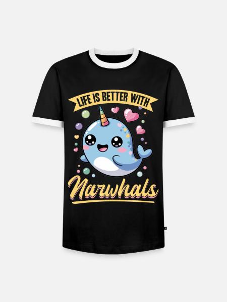 Narwhal Chibi Kawaii - Männer Kontrast-T-Shirt - Schwarz/Weiß