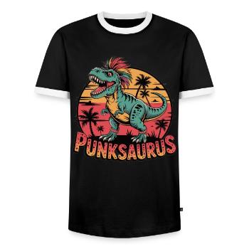 Punksaurus - Men's Ringer Shirt - black/white - Front - AI Model Female 172 light (172cm) & AI Model Male 178 light (178cm)