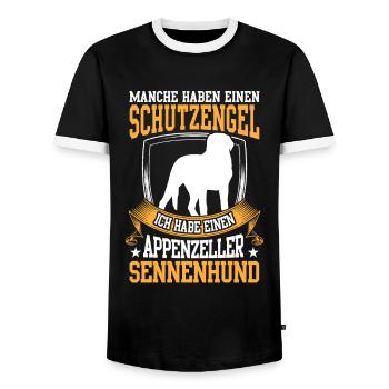 Appenzeller Sennenhund ist mein Schutzengel - Männer Kontrast-T-Shirt - Schwarz/Weiß - Vorne - AI Model Female 172 light (172cm) & AI Model Male 178 light (178cm)