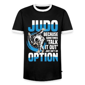 Judo: Because talking is not always an option - Men's Ringer Shirt - black/white - Front - AI Model Female 172 light (172cm) & AI Model Male 178 light (178cm)