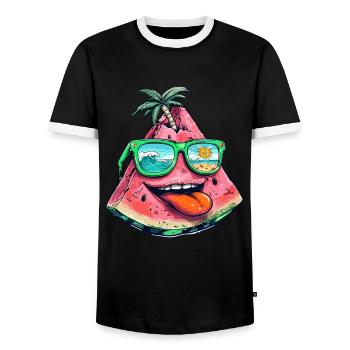 Wassermelone Sommerparty Paradies mit Palmen und - Männer Kontrast-T-Shirt - Schwarz/Weiß - Vorne - AI Model Female 172 light (172cm) & AI Model Male 178 light (178cm)
