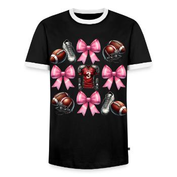 Coquette Bow Joueur de Football Mère Fête des Mères - T-shirt contrasté Homme - noir/blanc - Devant - AI Model Female 172 light (172cm) & AI Model Male 178 light (178cm)