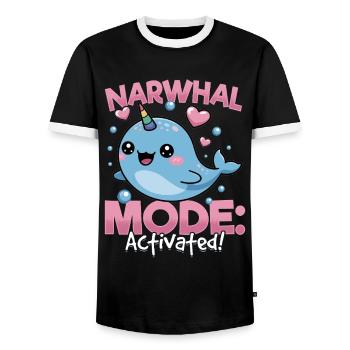 Narwhal Chibi Kawaii - Men's Ringer Shirt - black/white - Front - AI Model Female 172 light (172cm) & AI Model Male 178 light (178cm)