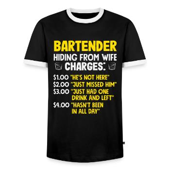 Le barman se cache de la femme - T-shirt contrasté Homme - noir/blanc - Devant - AI Model Female 172 light (172cm) & AI Model Male 178 light (178cm)