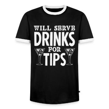 Bartender Will Serve Drinks For Tips - Men's Ringer Shirt - black/white - Front - AI Model Female 172 light (172cm) & AI Model Male 178 light (178cm)