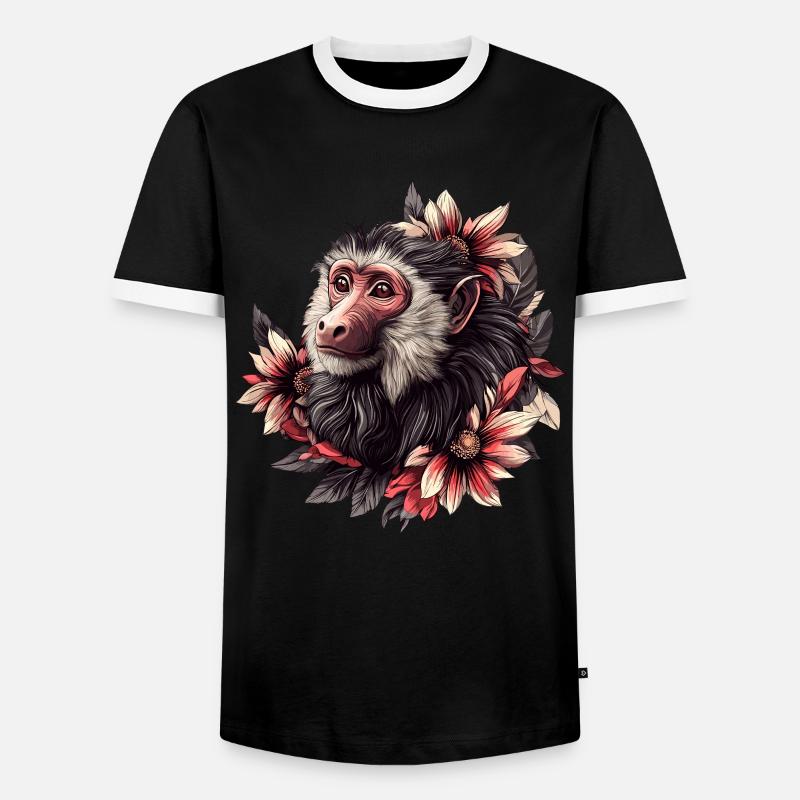Baboon with flower frame - Men's Ringer Shirt - black/white