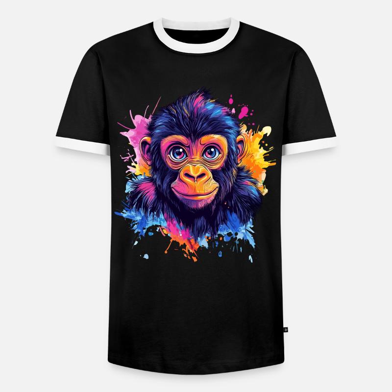 Bunter Affenkopf Splash - Männer Kontrast-T-Shirt - Schwarz/Weiß