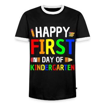 First day of kindergarten saying - Men's Ringer Shirt - black/white - Front - AI Model Female 172 light (172cm) & AI Model Male 178 light (178cm)