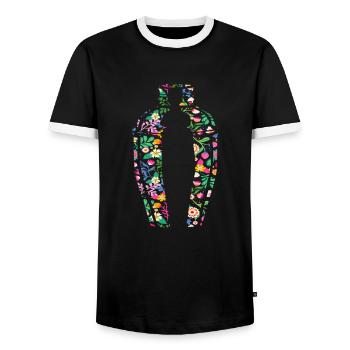Colorful Flowers Bartender Inspiration - Men's Ringer Shirt - black/white - Front - AI Model Female 172 light (172cm) & AI Model Male 178 light (178cm)