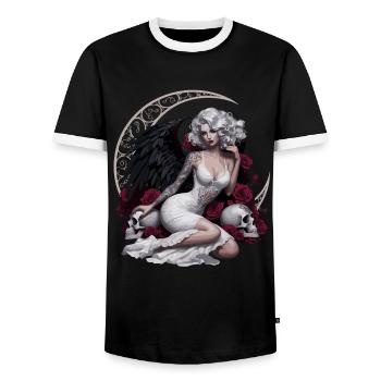 Ange noir avec des roses et un crâne - T-shirt contrasté Homme - noir/blanc - Devant - AI Model Female 172 light (172cm) & AI Model Male 178 light (178cm)