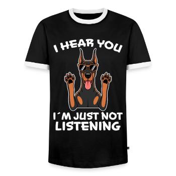 Doberman Disant Chiens Drôle Doberman Cadeau - T-shirt contrasté Homme - noir/blanc - Devant - AI Model Female 172 light (172cm) & AI Model Male 178 light (178cm)