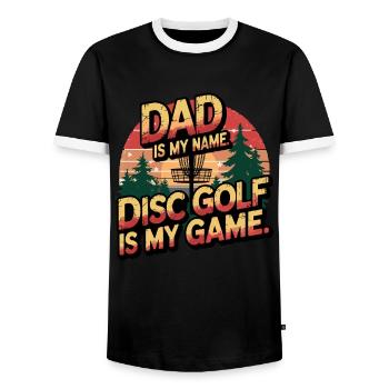 Dad Is My Name Disc Golf Is My Game Retro Design - Männer Kontrast-T-Shirt - Schwarz/Weiß - Vorne - AI Model Female 172 light (172cm) & AI Model Male 178 light (178cm)