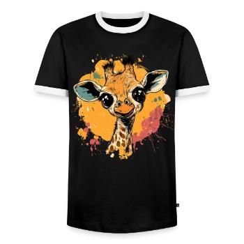 Giraffe in a splash of color - Men's Ringer Shirt - black/white - Front - AI Model Female 172 light (172cm) & AI Model Male 178 light (178cm)