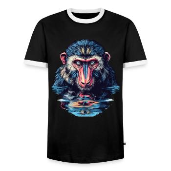 Mandrill in the water view - Men's Ringer Shirt - black/white - Front - AI Model Female 172 light (172cm) & AI Model Male 178 light (178cm)