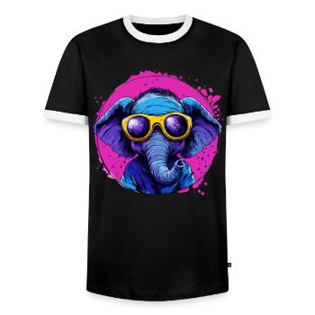 Cool elephant in sunglasses - Men's Ringer Shirt - black/white - Front - AI Model Female 172 light (172cm) & AI Model Male 178 light (178cm)