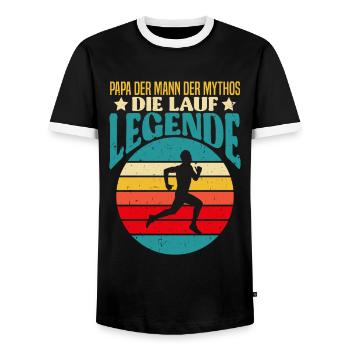 Väter PAPA DER MANN DER MYTHOS DIE LAUF LEGENDE - Männer Kontrast-T-Shirt - Schwarz/Weiß - Vorne - AI Model Female 172 light (172cm) & AI Model Male 178 light (178cm)