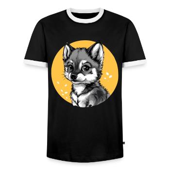 Husky dans le cercle jaune - T-shirt contrasté Homme - noir/blanc - Devant - AI Model Female 172 light (172cm) & AI Model Male 178 light (178cm)