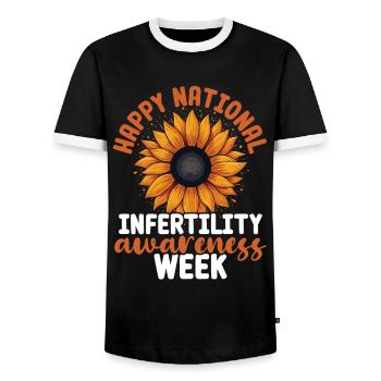 Awareness of Infertility IVF Fertilization - Men's Ringer Shirt - black/white - Front - AI Model Female 172 light (172cm) & AI Model Male 178 light (178cm)