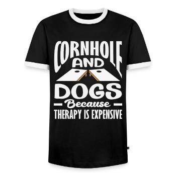 Cornhole et plaisir des amoureux des chiens - T-shirt contrasté Homme - noir/blanc - Devant - AI Model Female 172 light (172cm) & AI Model Male 178 light (178cm)