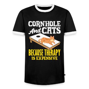 Cornhole et amoureux des chats - T-shirt contrasté Homme - noir/blanc - Devant - AI Model Female 172 light (172cm) & AI Model Male 178 light (178cm)