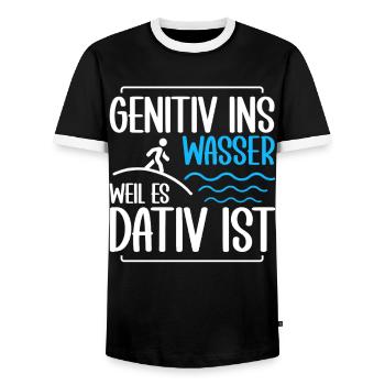 Genitiv ins Wasser weil es Dativ ist Germanistik - Männer Kontrast-T-Shirt - Schwarz/Weiß - Vorne - AI Model Female 172 light (172cm) & AI Model Male 178 light (178cm)