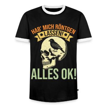 Hab' mich röntgen lassen! Alles ok! Sarkastischer - Männer Kontrast-T-Shirt - Schwarz/Weiß - Vorne - AI Model Female 172 light (172cm) & AI Model Male 178 light (178cm)