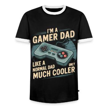 Dad Gamer Shirt – Chemise de jeu rétro - T-shirt contrasté Homme - noir/blanc - Devant - AI Model Female 172 light (172cm) & AI Model Male 178 light (178cm)