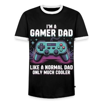 Gamer Dad Shirt – Cool Dad with Console - Men's Ringer Shirt - black/white - Front - AI Model Female 172 light (172cm) & AI Model Male 178 light (178cm)