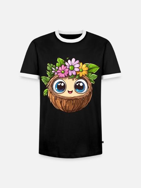 Kokosnuss mit Blumenkrone - Männer Kontrast-T-Shirt - Schwarz/Weiß
